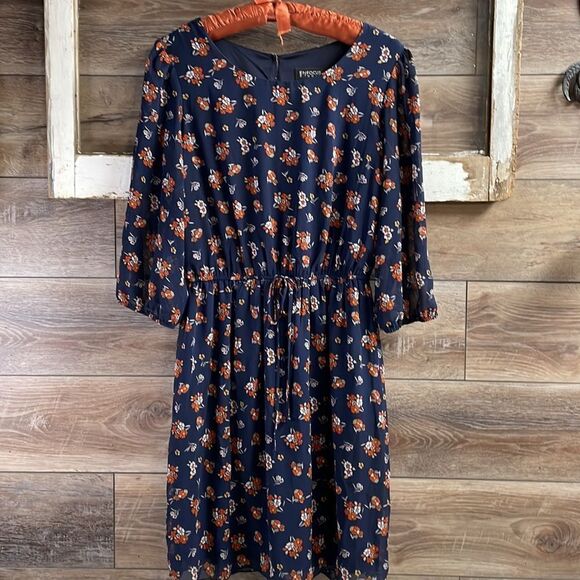 Enfocus Studio Ladies Floral Dress, Size 12, Navy Blue Rust and White - Picture 6 of 9